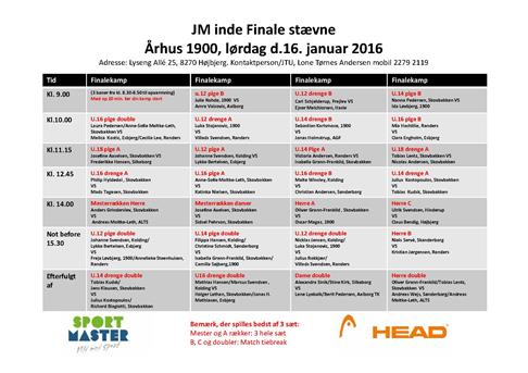 JM Finaler Indendørs 2016 - program for finalestævnet lørdag den 16/1